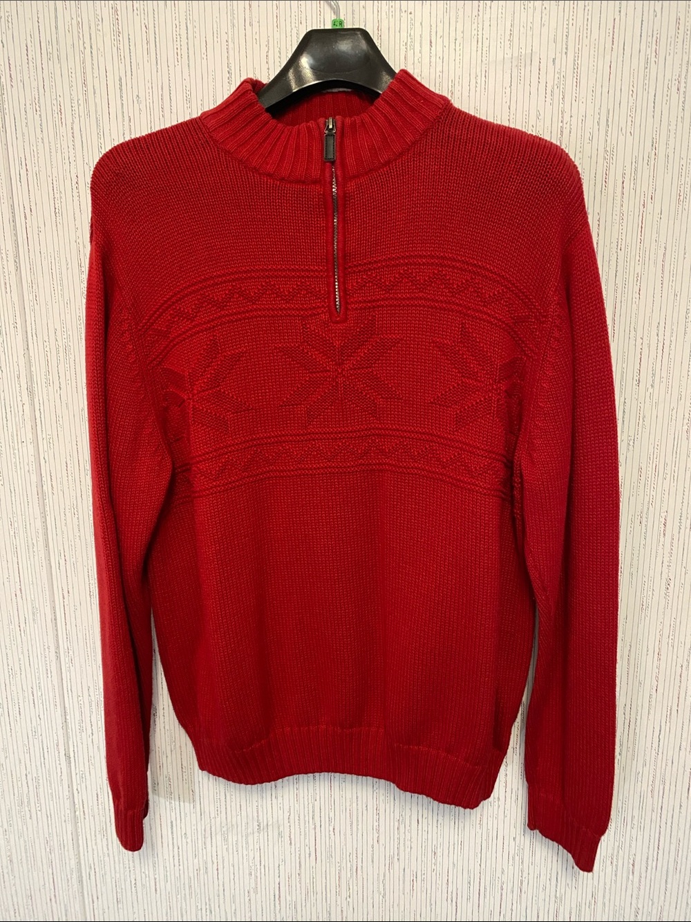 Chaps XL/TG Red Zip-Front Crewneck Sweater With Textured Design